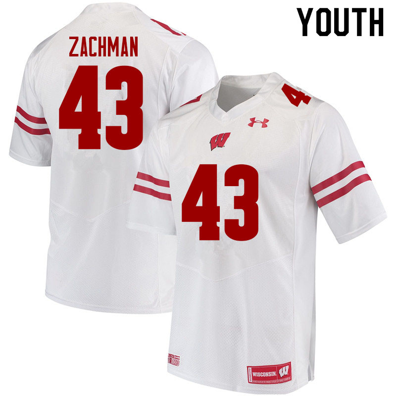 Youth #43 Preston Zachman Wisconsin Badgers College Football Jerseys Sale-White - Click Image to Close